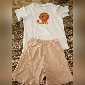 Kids Lion Print Matching Set - White and Tan